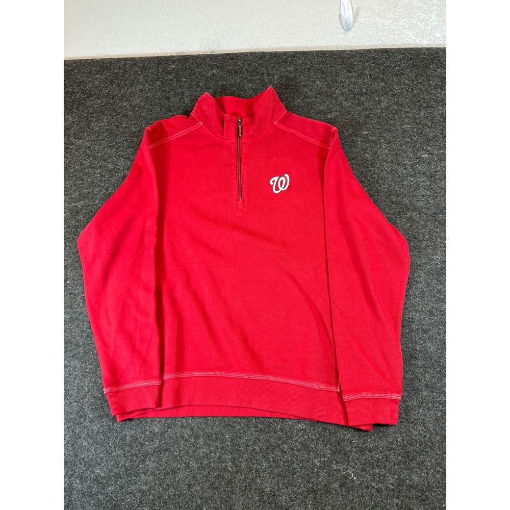Tommy Bahama Washington Nationals Sweater Mens L Red 1/4 Zip Pullover Baseball